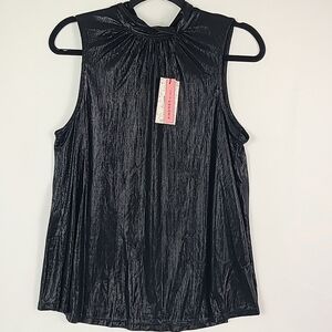 NWT Andree By Unit Halter Top Women's Shiny Black Relaxed Fit Sz S